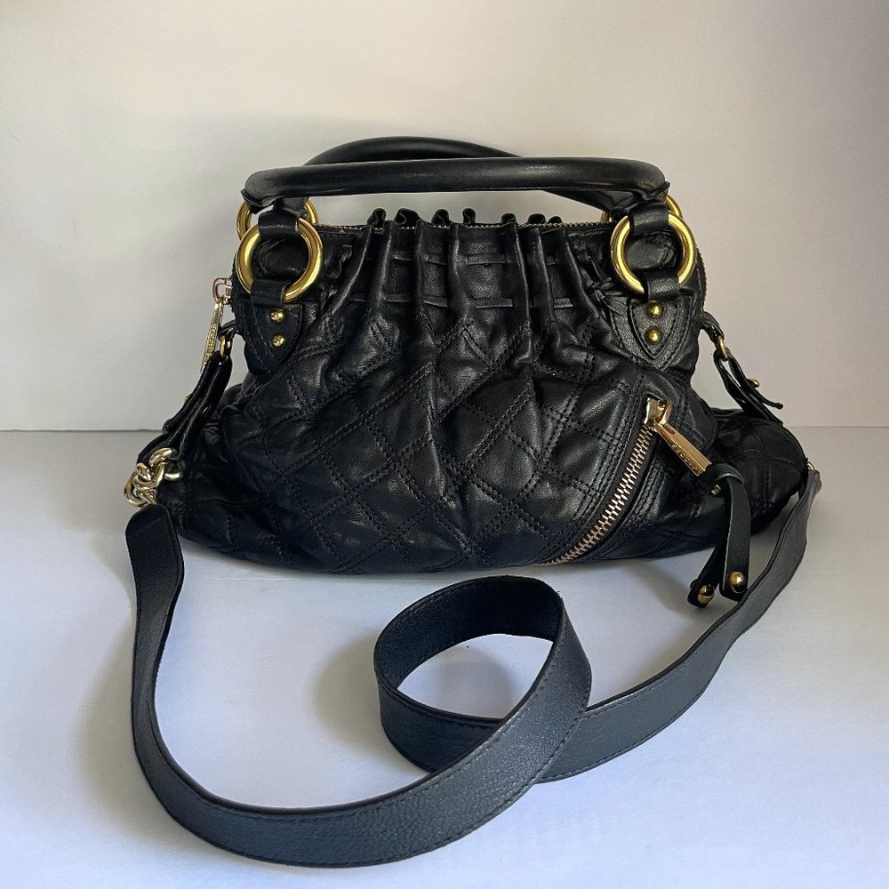 Marc Jacobs Black Quilted Leather Crossbody Bag with Gold Hardware